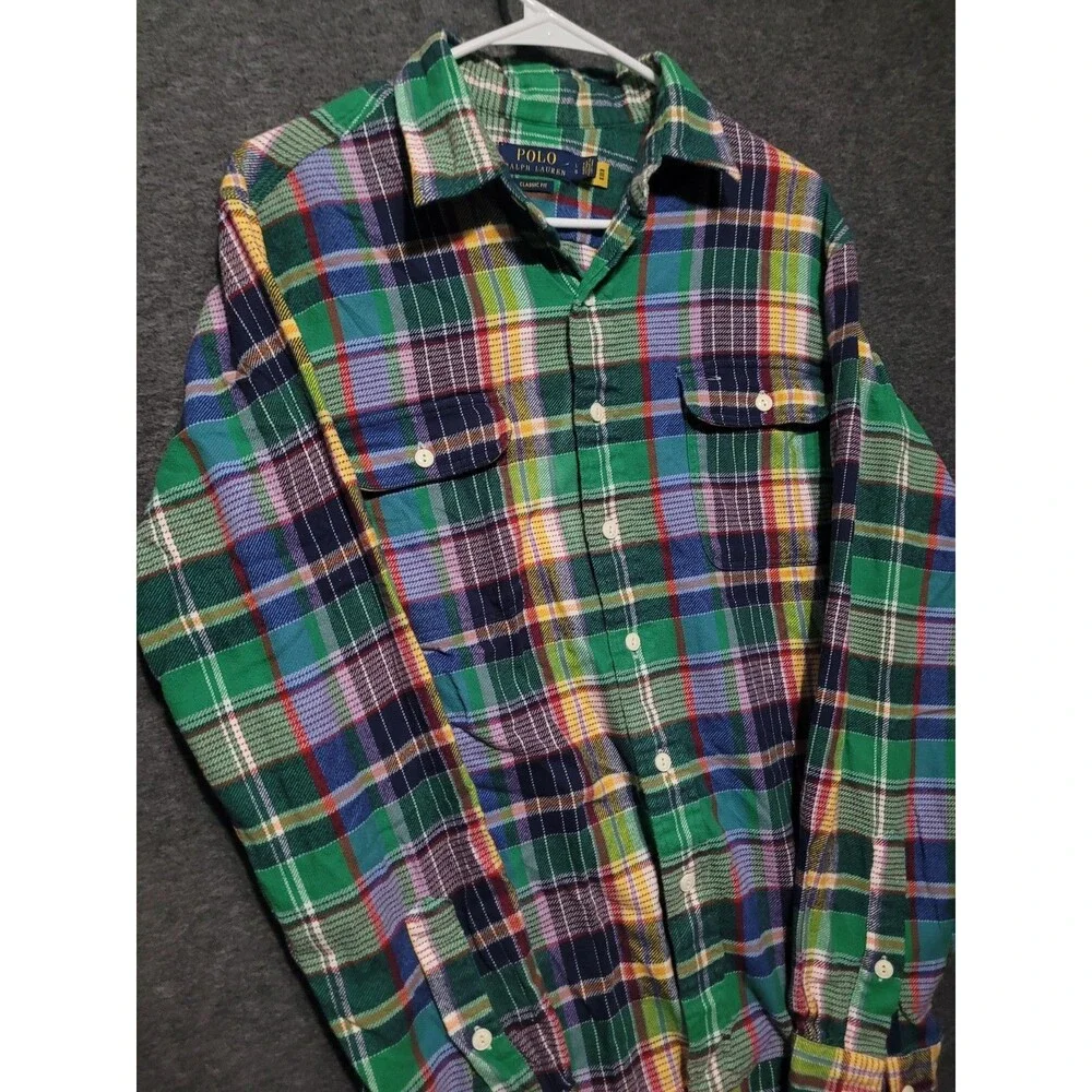 Polo Ralph Lauren Large flannel classic fit button front plaid collar pockets